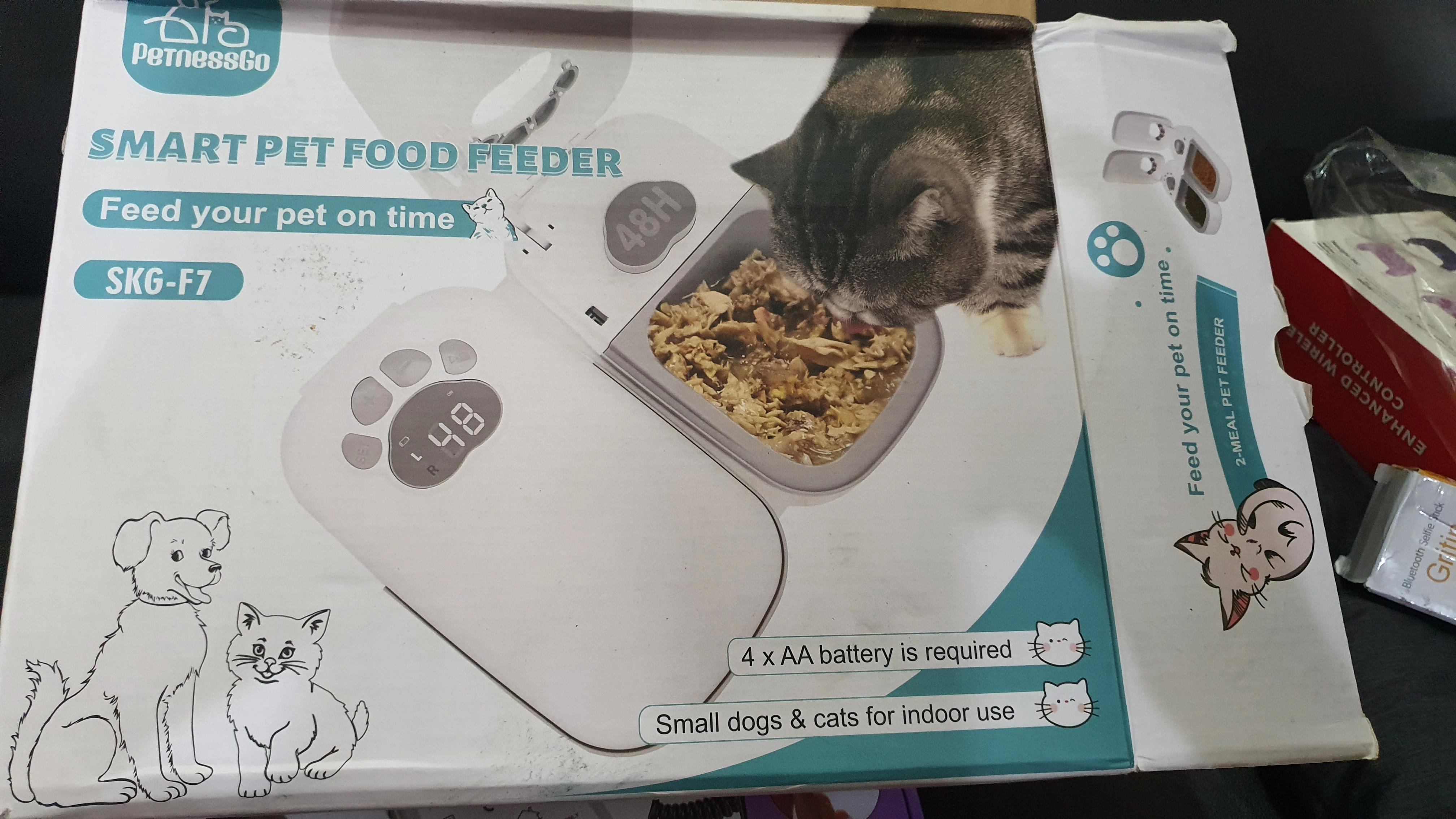 PeTnessGO Automatic 2 Meals Cat,dog Feeder, Pet Feeder with Timer, Timed and Portion Control for Dry or Semi-Moist Food, Food Dispenser for Cat and Dog, 48-Hour Timed (2 Meals Cat Feeder)