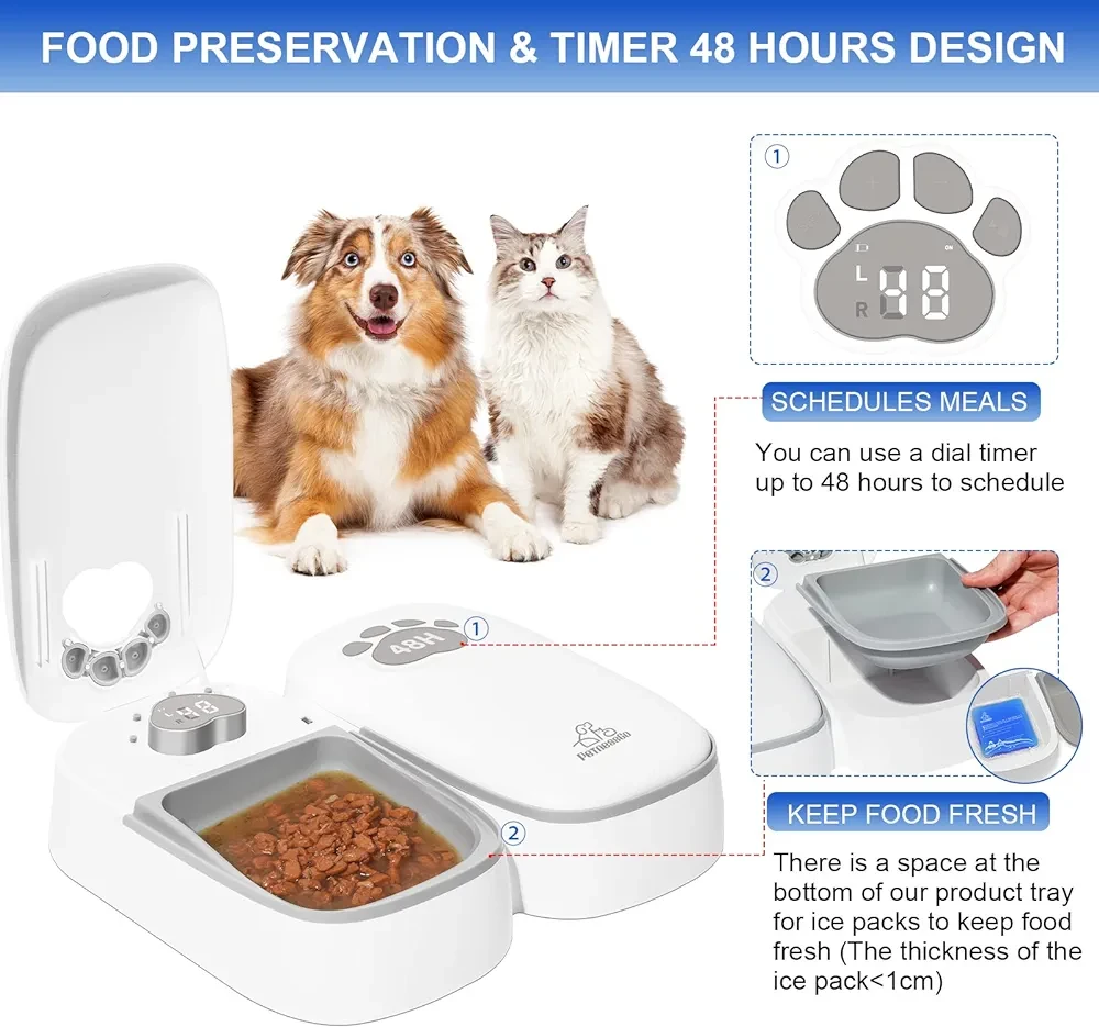 PeTnessGO Automatic 2 Meals Cat,dog Feeder, Pet Feeder with Timer, Timed and Portion Control for Dry or Semi-Moist Food, Food Dispenser for Cat and Dog, 48-Hour Timed (2 Meals Cat Feeder)-Image 4