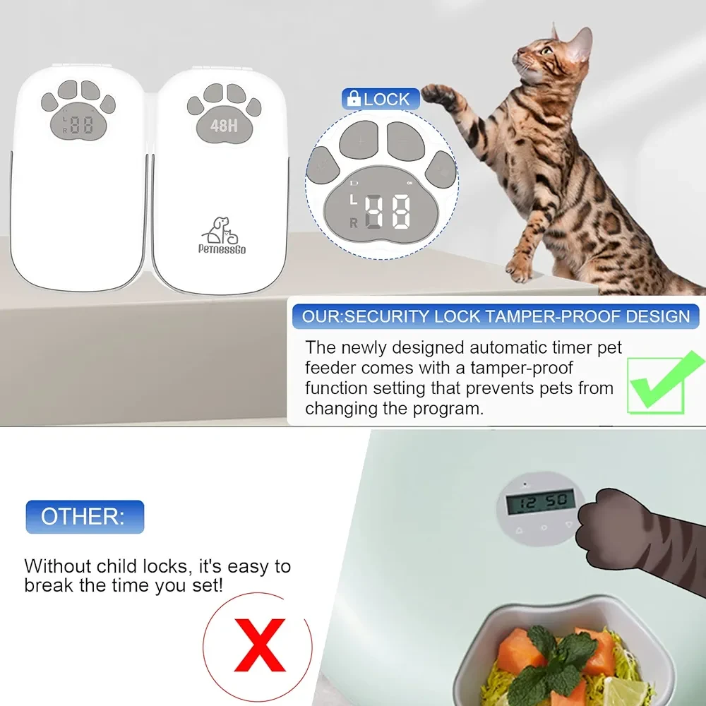 PeTnessGO Automatic 2 Meals Cat,dog Feeder, Pet Feeder with Timer, Timed and Portion Control for Dry or Semi-Moist Food, Food Dispenser for Cat and Dog, 48-Hour Timed (2 Meals Cat Feeder)