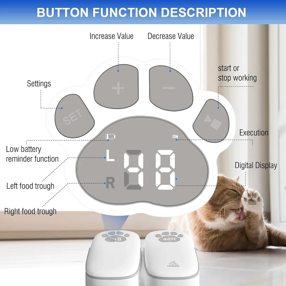 PeTnessGO Automatic 2 Meals Cat,dog Feeder, Pet Feeder with Timer, Timed and Portion Control for Dry or Semi-Moist Food, Food Dispenser for Cat and Dog, 48-Hour Timed (2 Meals Cat Feeder)