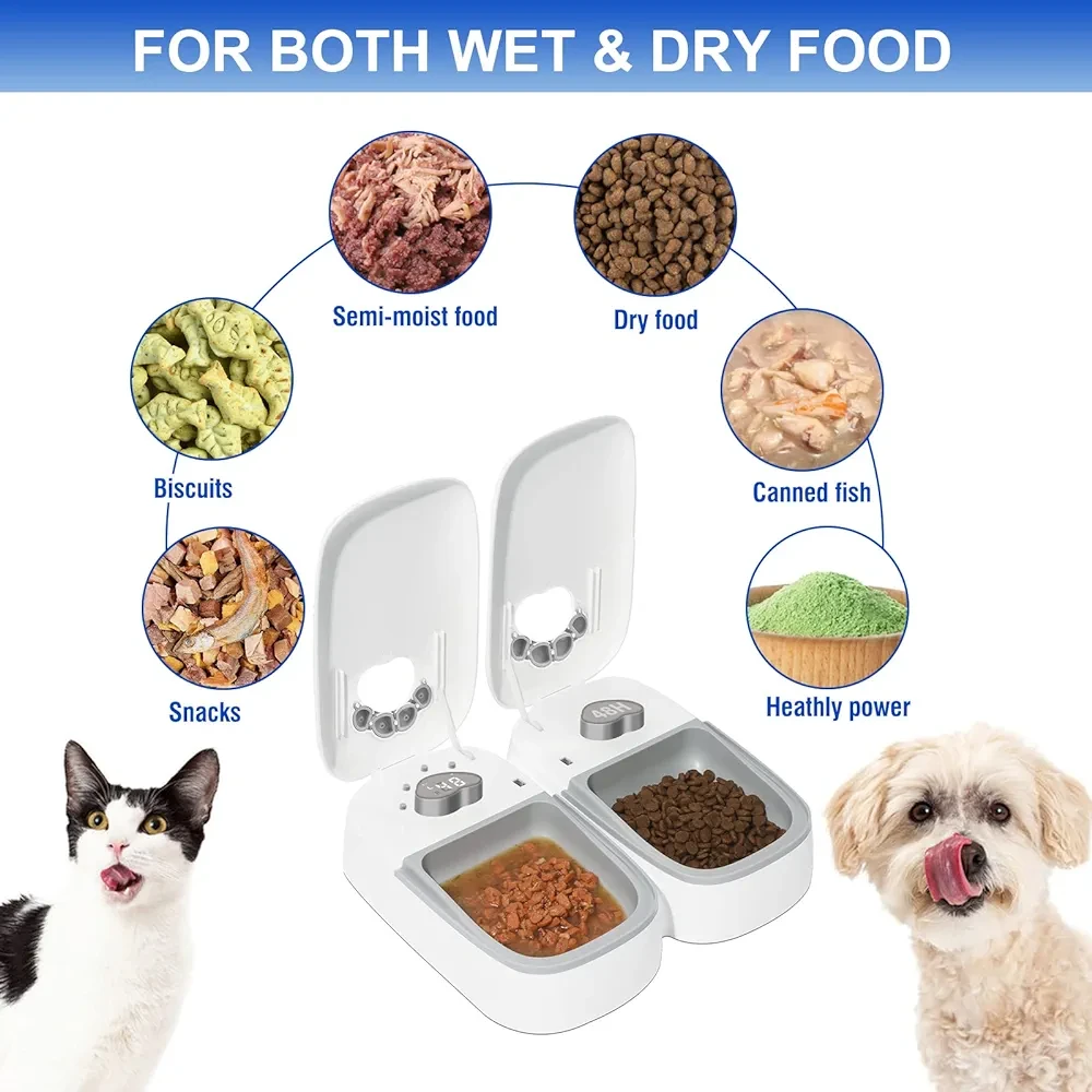 PeTnessGO Automatic 2 Meals Cat,dog Feeder, Pet Feeder with Timer, Timed and Portion Control for Dry or Semi-Moist Food, Food Dispenser for Cat and Dog, 48-Hour Timed (2 Meals Cat Feeder)