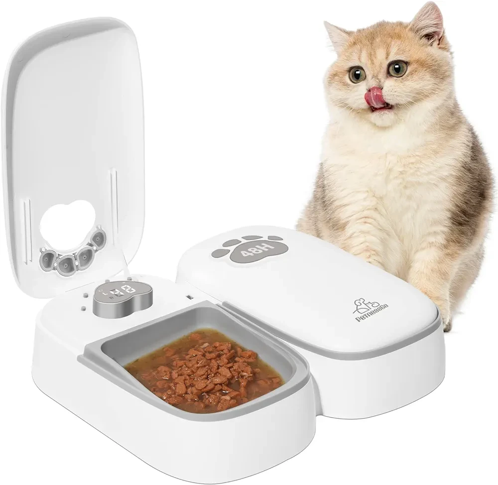 PeTnessGO Automatic 2 Meals Cat,dog Feeder, Pet Feeder with Timer, Timed and Portion Control for Dry or Semi-Moist Food, Food Dispenser for Cat and Dog, 48-Hour Timed (2 Meals Cat Feeder)