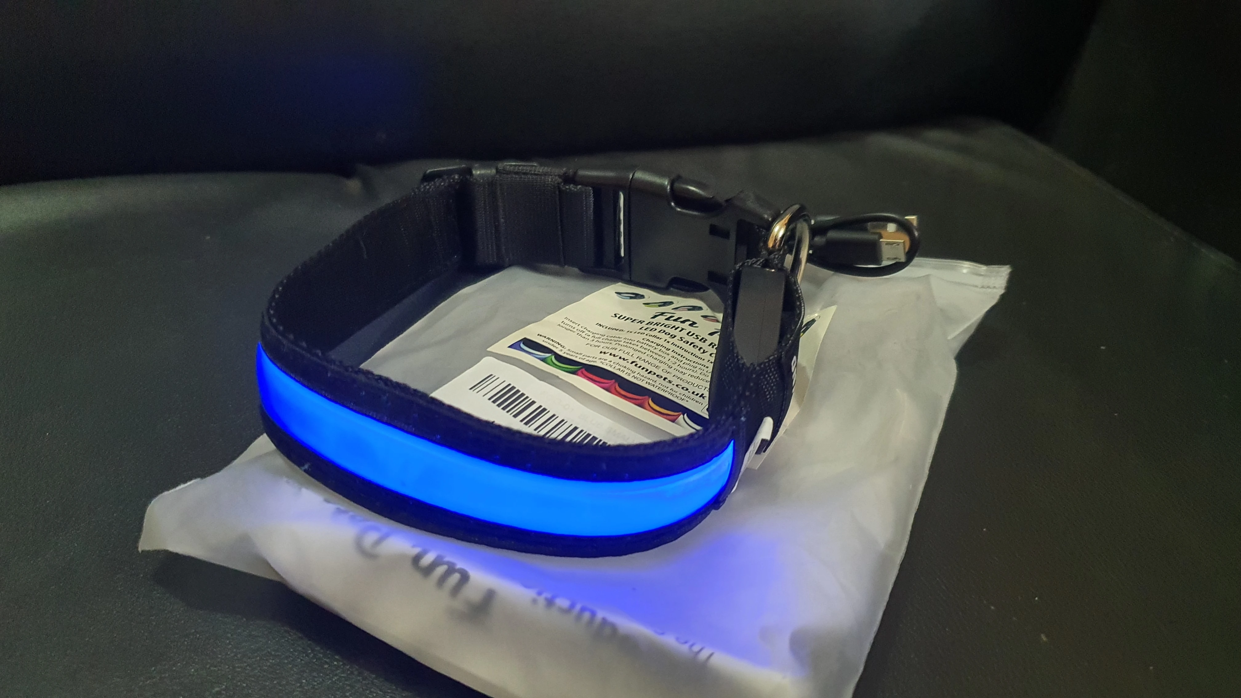 Fun Pets LED Dog Collar in Blue - USB Rechargeable Pet Safety Collar - Great Visibility & Improved Safety