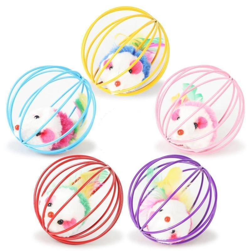 Cat Toy Wire Ball Cage Fur Mouse-Image 2